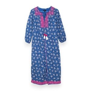 J.Crew Floral Tie-Waist Tunic Midi Dress in Night Sky Block Print Size XXS